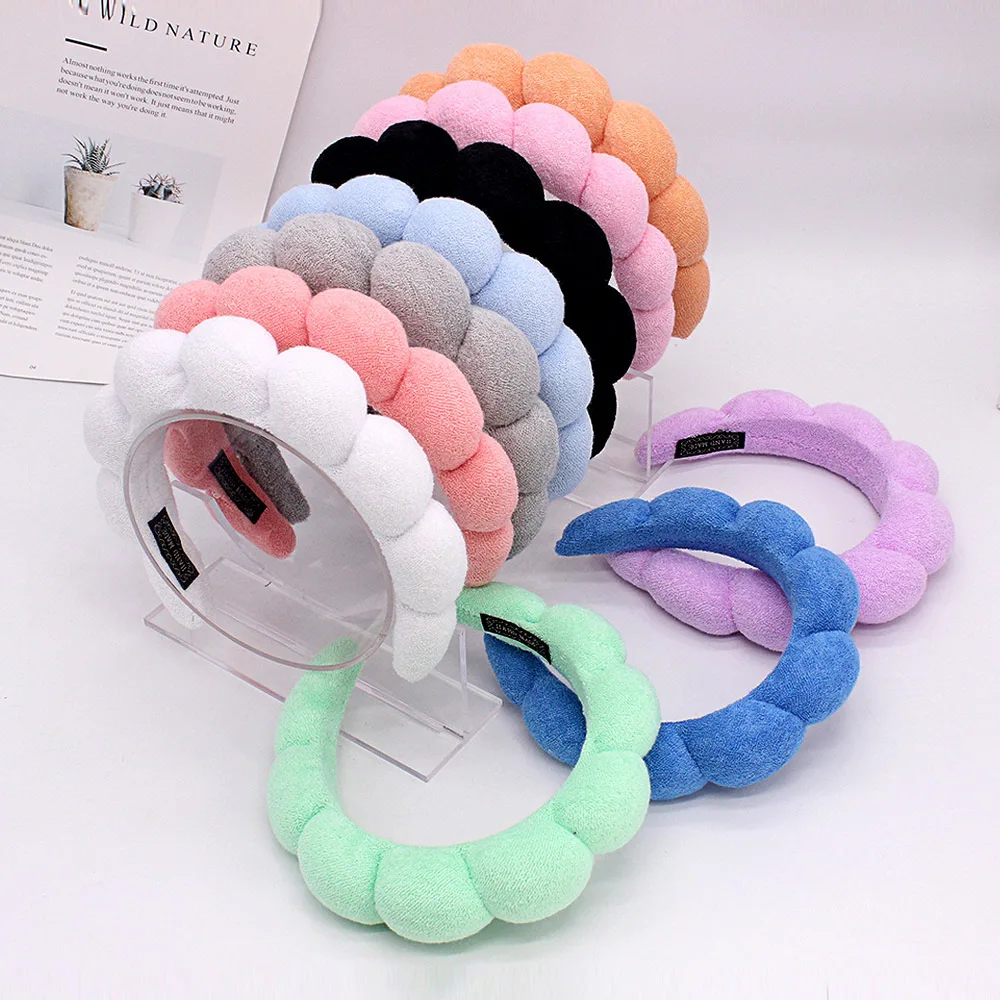 Headband for Washing Face Hair Accessories Solid Color Puffy Sponge Headband Terry Fabric Wrap Padded Head Bands Makeup Spa