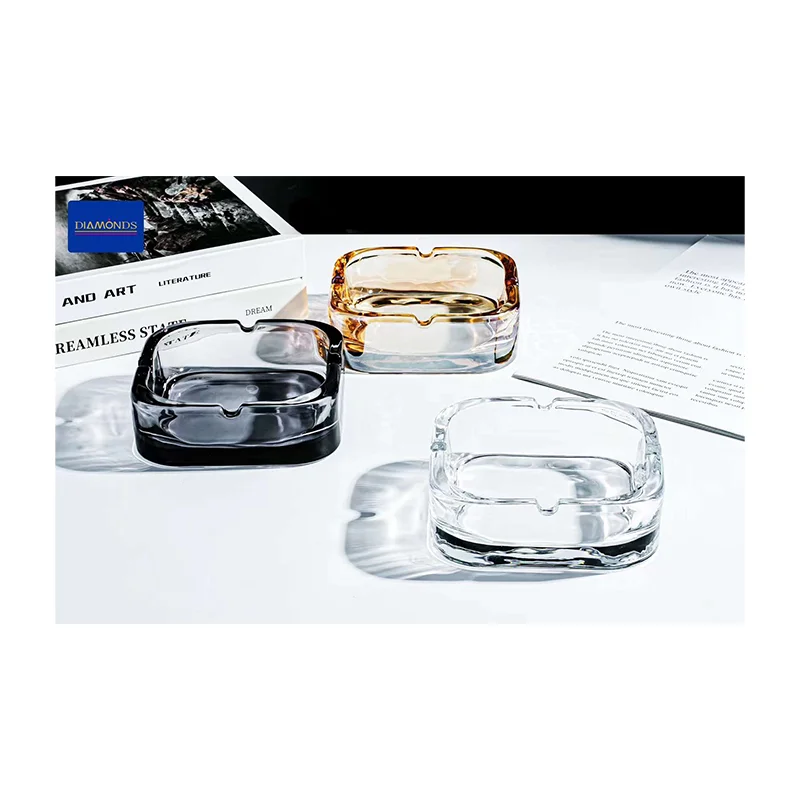 Square Ashtray Glassware Transparent Grey Amber Glass Cigarette Use Fashion New Design Eco-Friendly Manufacturer Supply