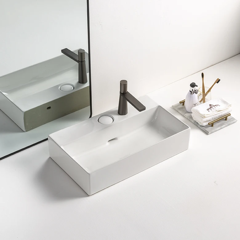 2023 Custom Ceramic Rectangle Wash Hand Basin Size pocetas de banos Above Counter Porcelain Bathroom Sink