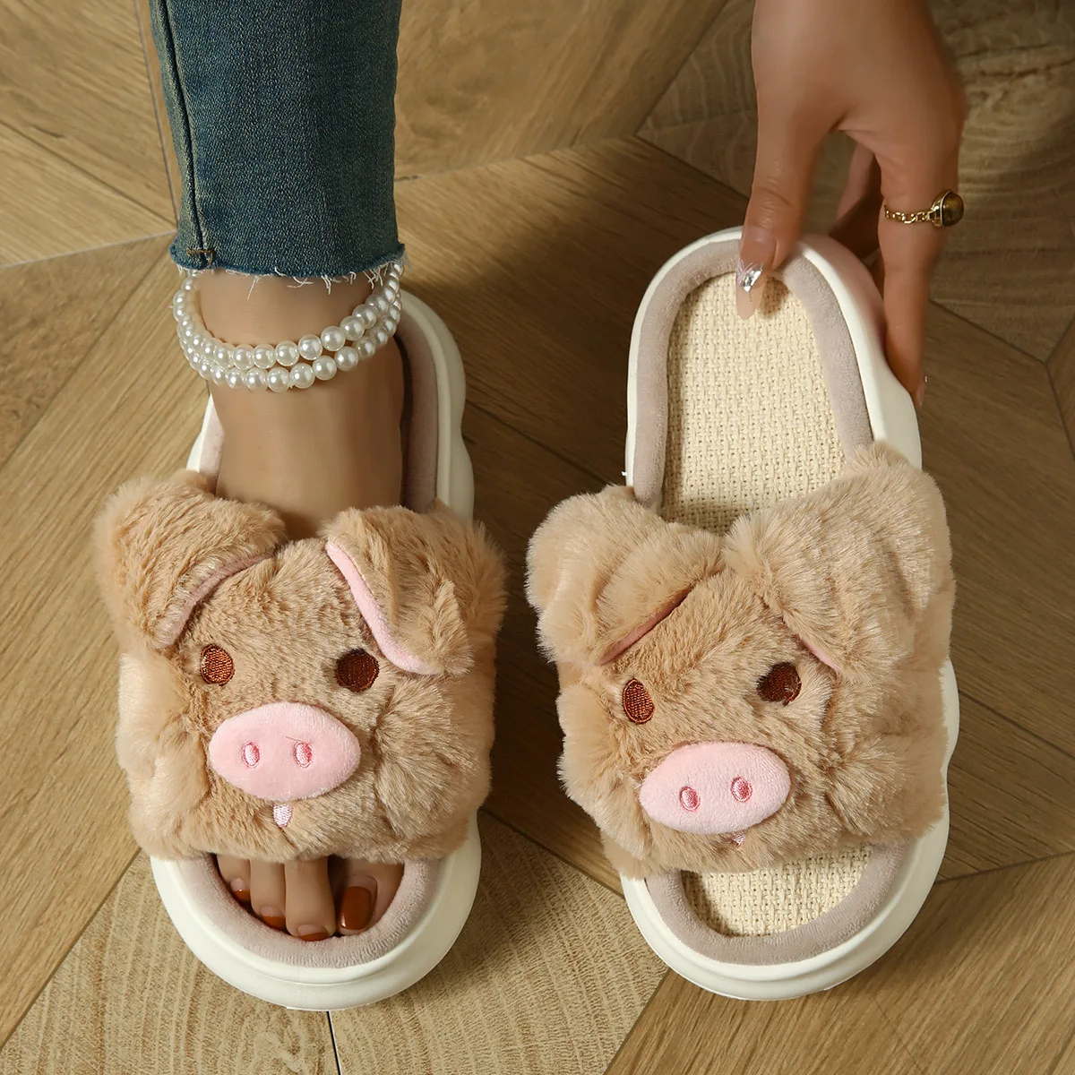 Open Toe PVC Sole Cartoon Teddy Bear Women Slippers Home Slides Cute Animal Prints Slippers
