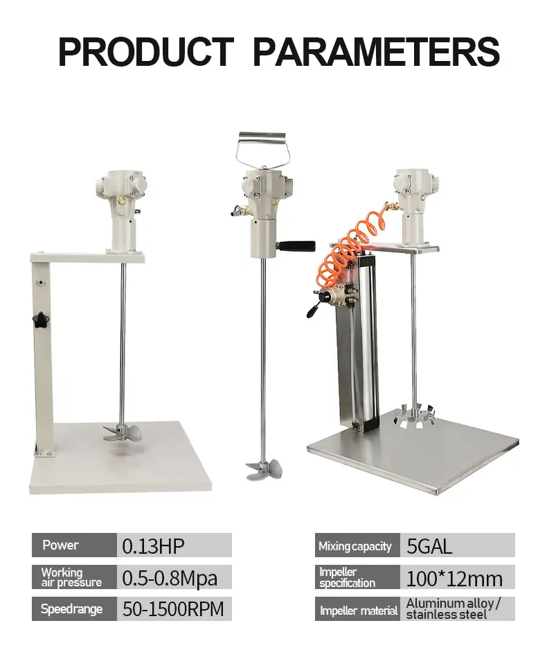 5 Gallon Hand-held Manual Automatic Lift Type Explosion-proof Pneumatic Mixer Stainless Steel Impeller Paint Ink Glue