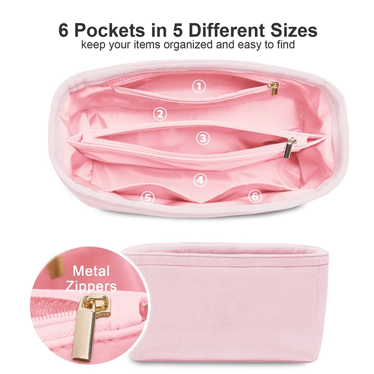 Hot selling luxury bag accessories Alcantara bag organizer insert handbag purse felt bag organizer