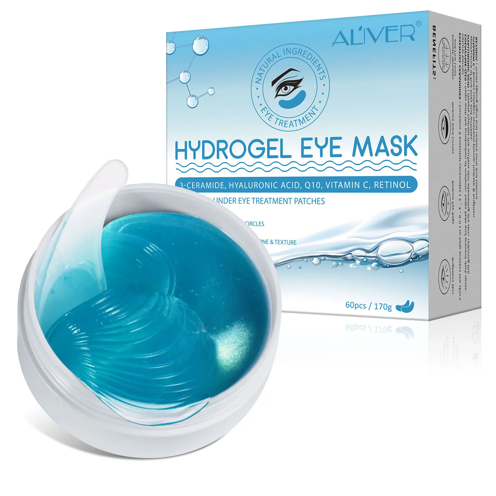 ALIVER 30 Pairs Wrinkles Vitamin C Hyaluronic Acid Collagen  Hydrate Moisturizer Crystal Under Eye Mask