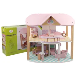 Kids Pretend Play Family Miniature Pink Dolls House Wooden Furnitures Toy Set Children Furniture Sets Bedroom Modern