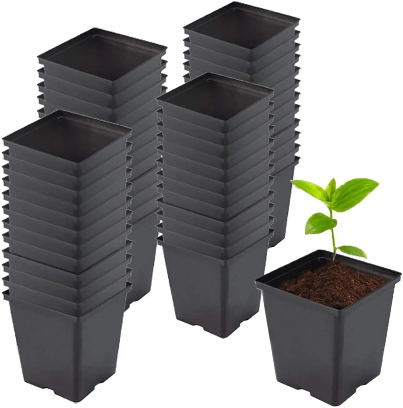 Square Black Plastic Nursery Plant Pots Flower Plastic Pots for Plant Growing tall pots for plants