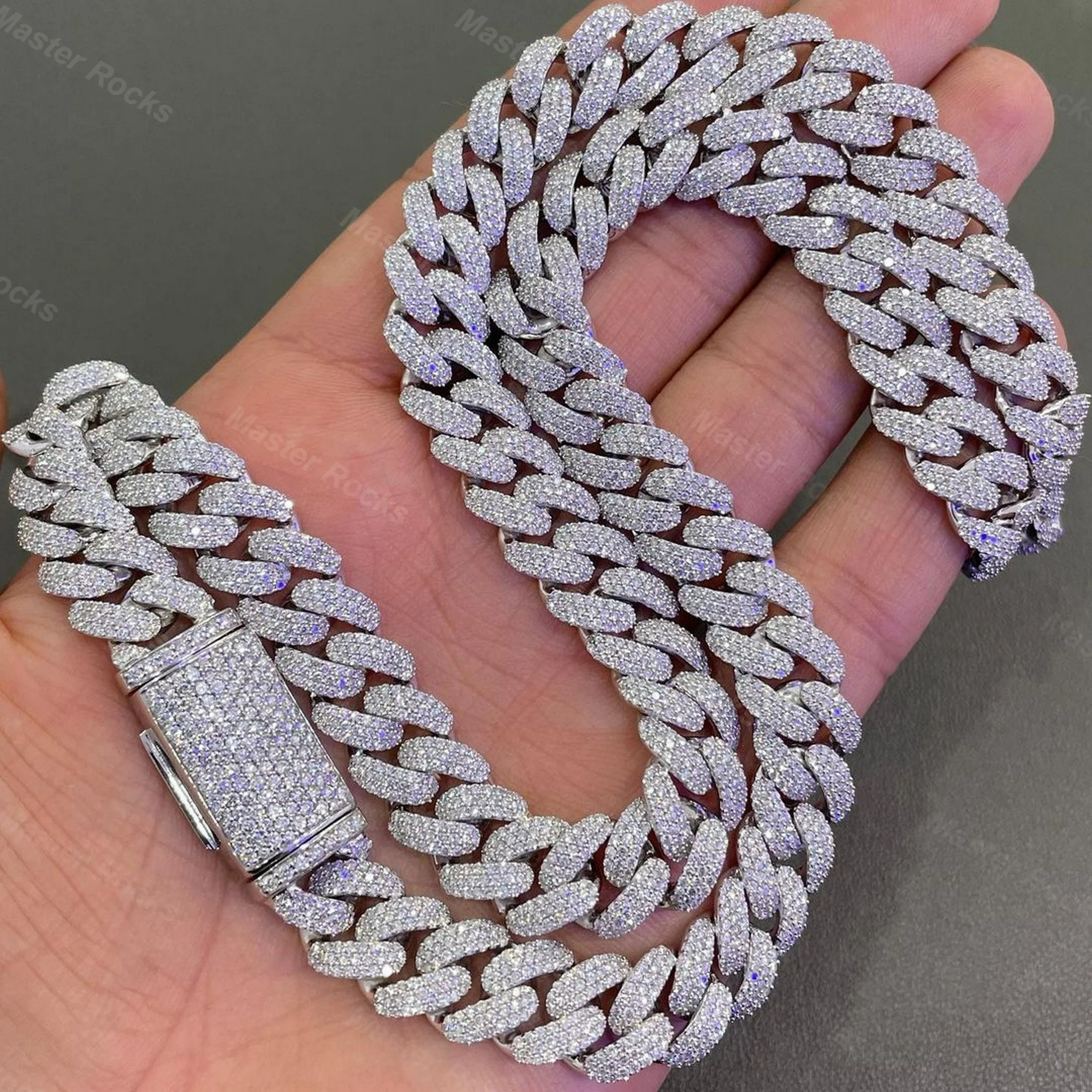 12MM 3rows Vvs Moissanite Studded Miami Cuban Link Chain 925 Sterling Silver Moissanite Iced out Cuban Chain
