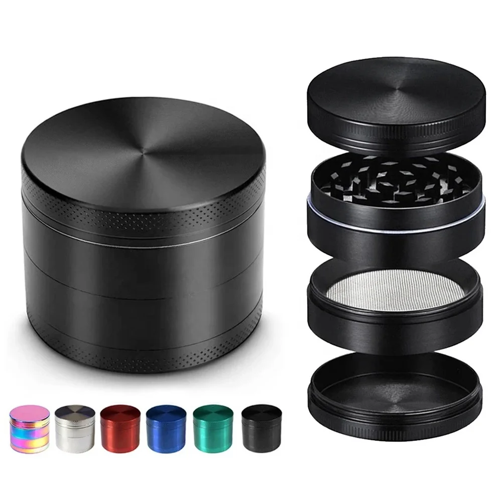 Оптовая продажа, аксессуары для курения с гравировкой логотипа, металлическая 4-слойная портативная дробилка для специй, травяной измельчитель, мельница для специй