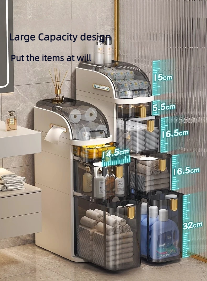 Kitchen Bathroom Supplies Storage 2/3/4 tiers Drawers Narrow Sliding PP Waterproof Storage Cabinet