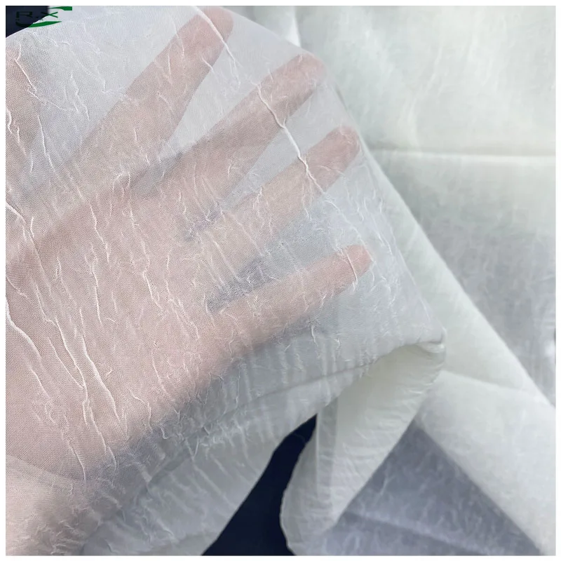 custom wholesale high quality soft thin polyester white chiffon crepe crinkle fabric for women dress