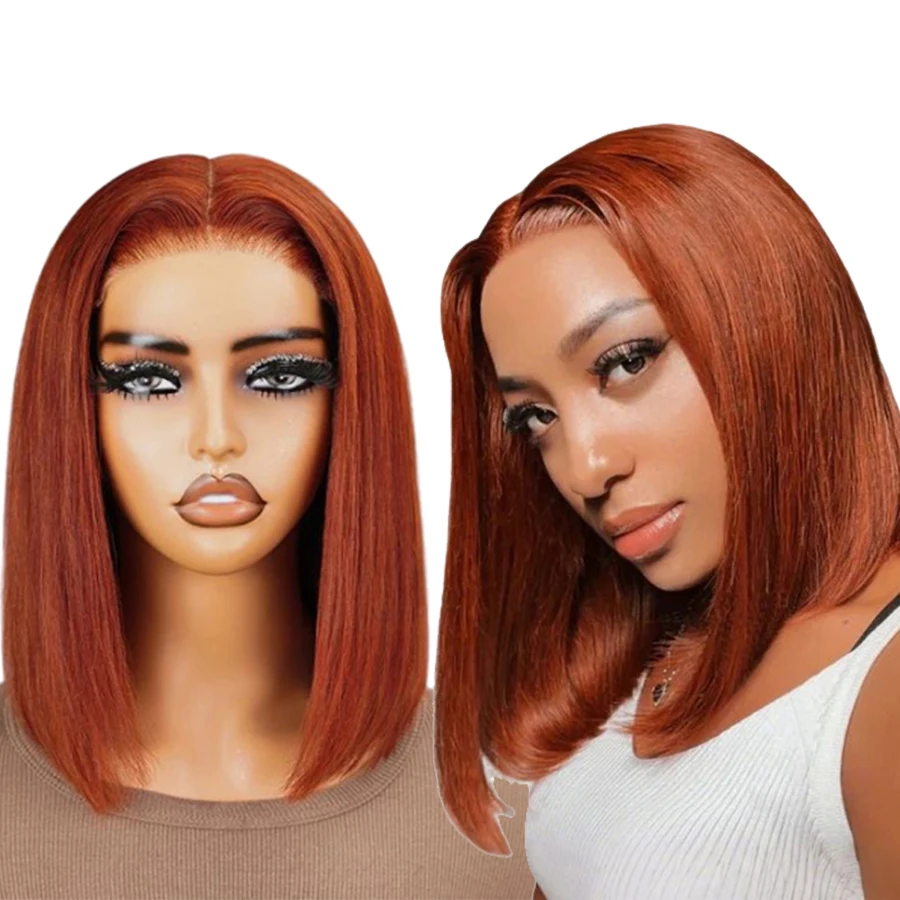Orange Ginger Short Bob Wig Raw Vietnamese Hair Bone Straight Bob Wigs Lace Front Human Hair Wig Natural Wholesale Vendor