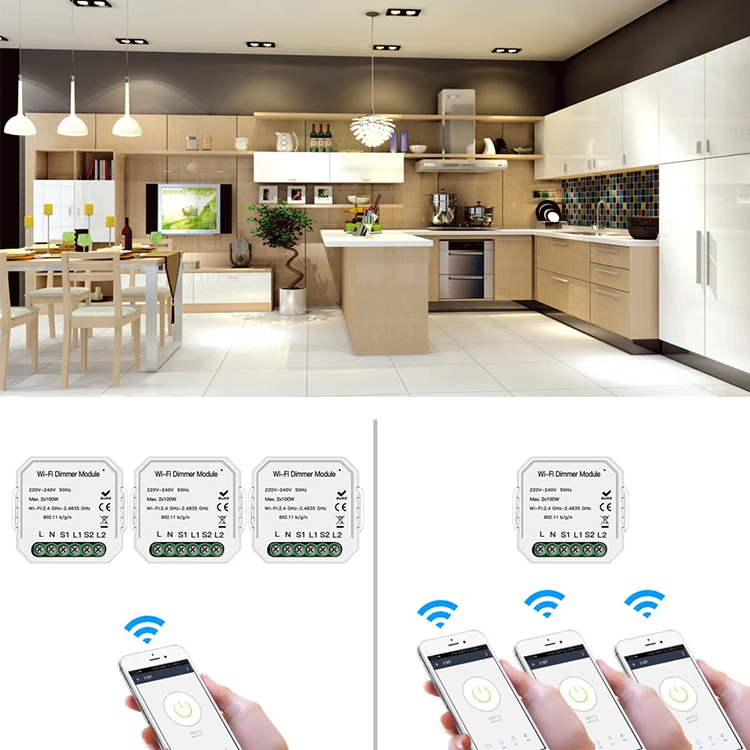 Tuya 2Gang 2 Way Wifi Smart Light LED Dimmer Switch Module For 2Lights