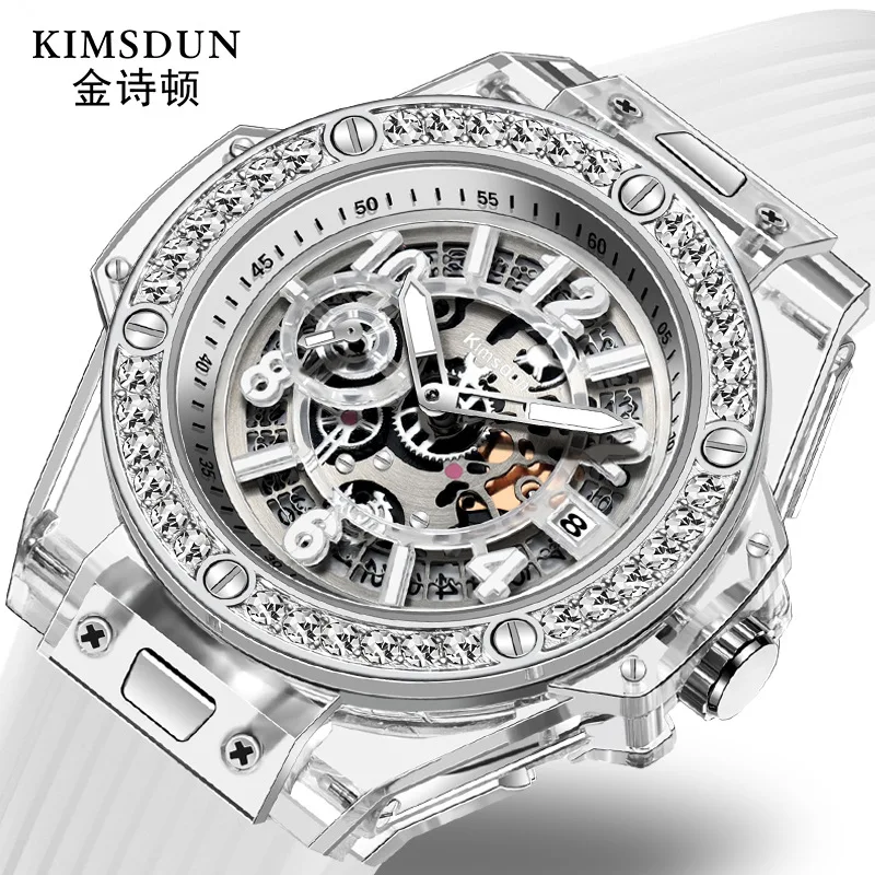 KIMSDUN Luxury Quartz Couple Watch Personality Chronograph Fashion Waterproof Female Male Watches Transparent Simple Glass Men