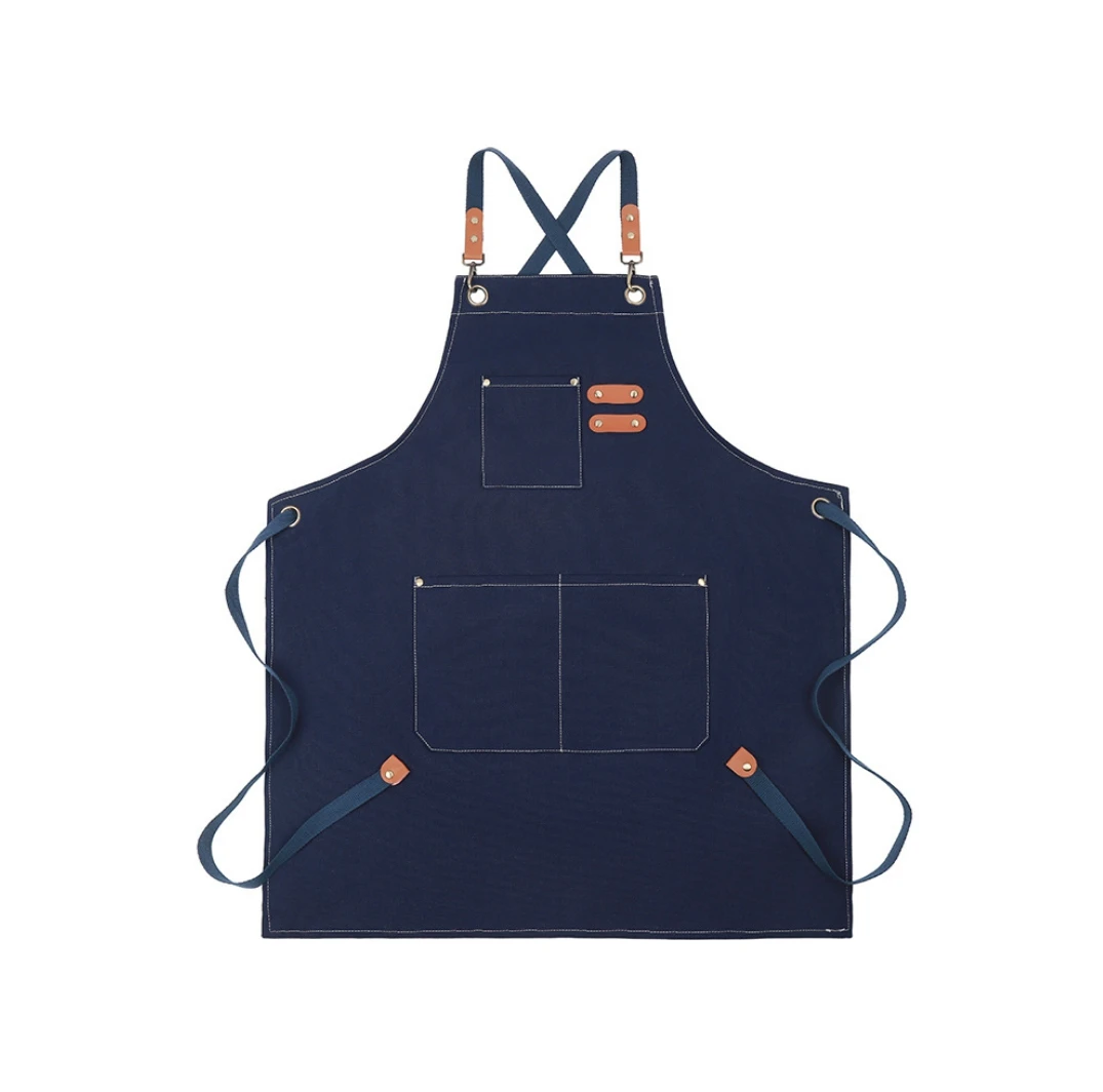 Thick canvas crossed shoulder strap polycotton apron waterproof and oil resistant kitchen cooking apron gardening apron