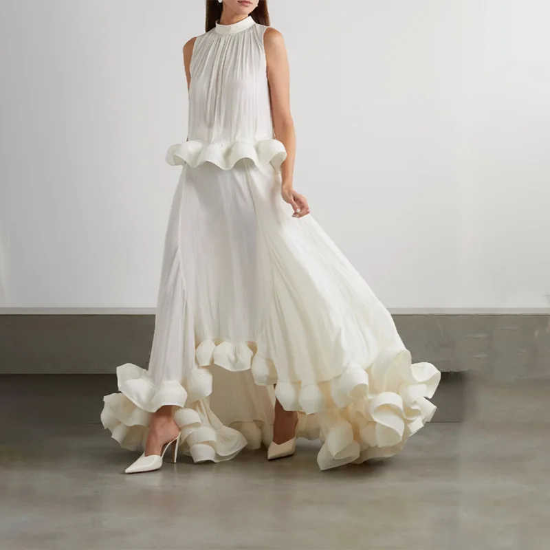 Bettergirl Fishtail Long Half Skirt Set New Summer Sleeveless Ruffle Legantigh Waist Fashion For Women 1 Piece Woven