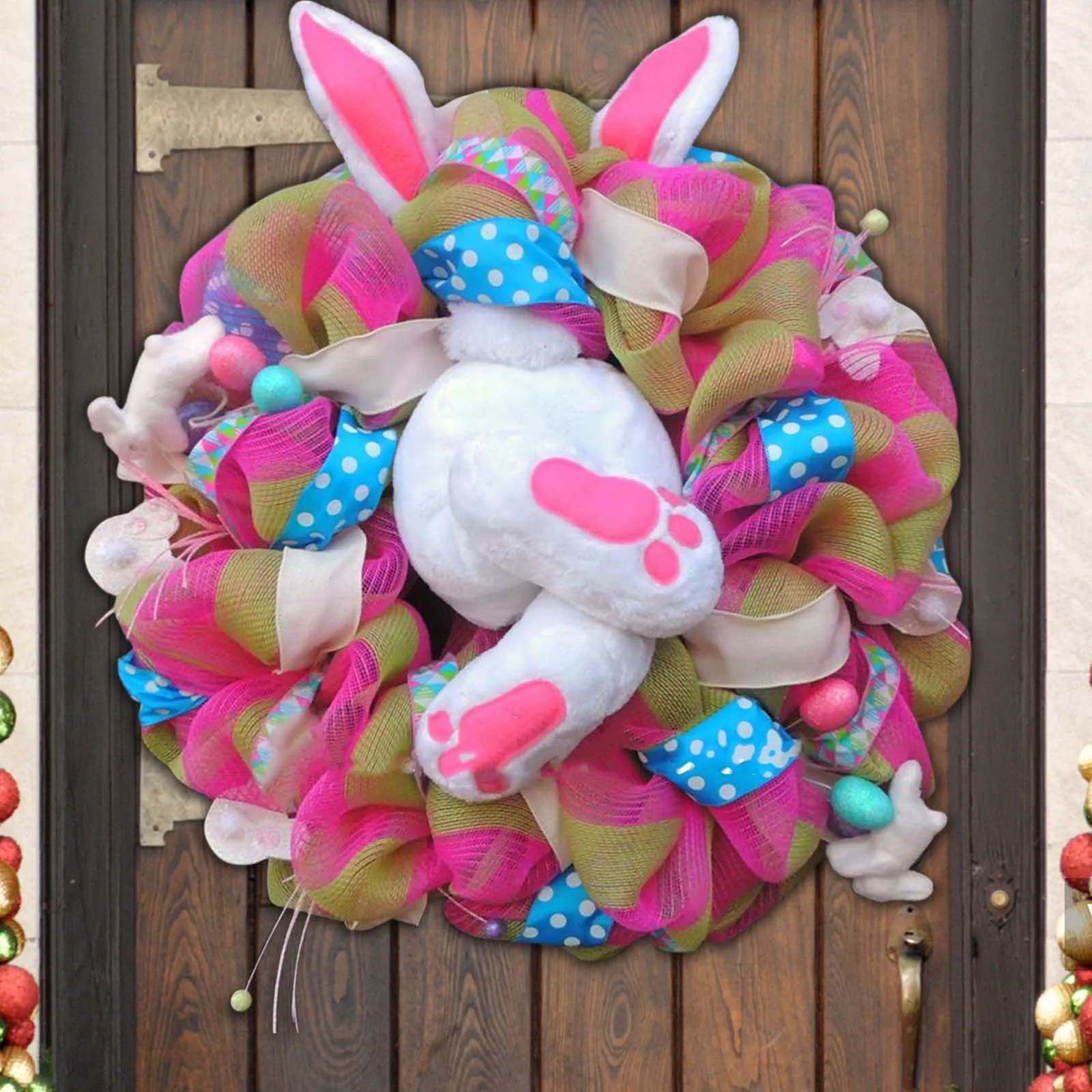 Wholesale Creative Artificial Flower Eggs Bunny Ornaments Room Door Garland Deco Door Hanging Decoration Easter Door Wreath 345g