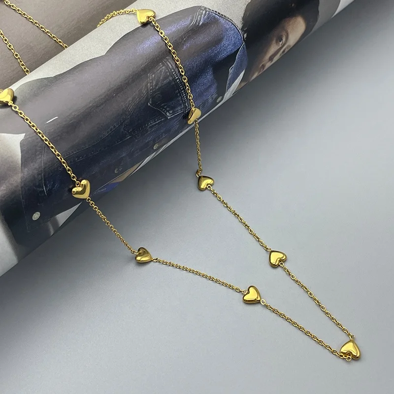 High Quality 18K Gold Plated Stainless Steel Jewelry Dainty Heart Multi Charms Choker For Women Party Necklaces P223321