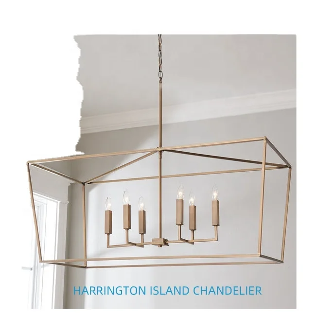 6-Light Kitchen Island light  Pendant Linear Chandelier modern Gold chain Hanging Light,