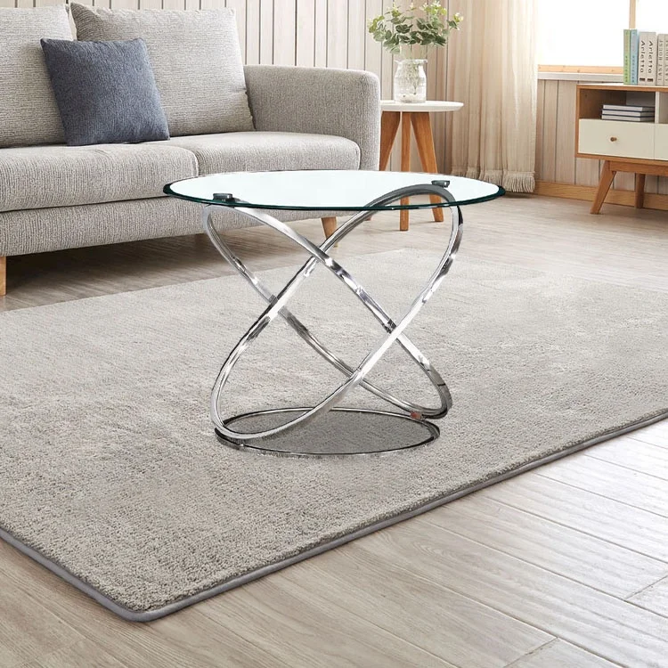 Restaurant kitchen glass top round dining tables stainless steel base furniture