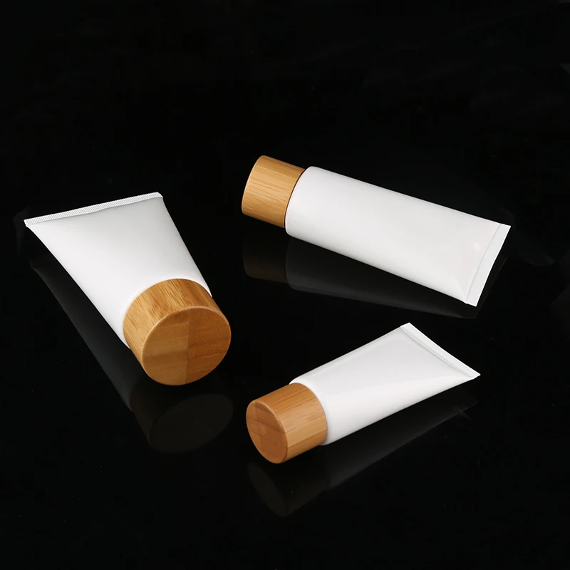 50ml 100ml 120ml 150ml White Face Wash Plastic Tube Bamboo Lid Toothbrush Tube For Adult