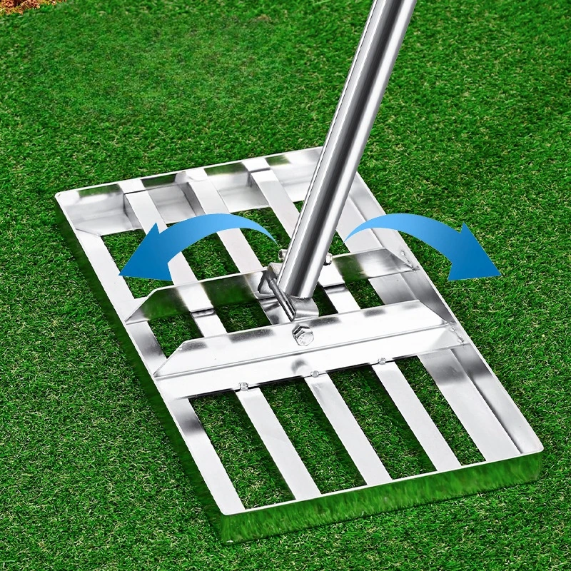 Garden Backyard Lawn Soil Dirt Ground Adjustable Stainless Steel Pole Tool Lawn Leveling Rake With 5-Section Rod