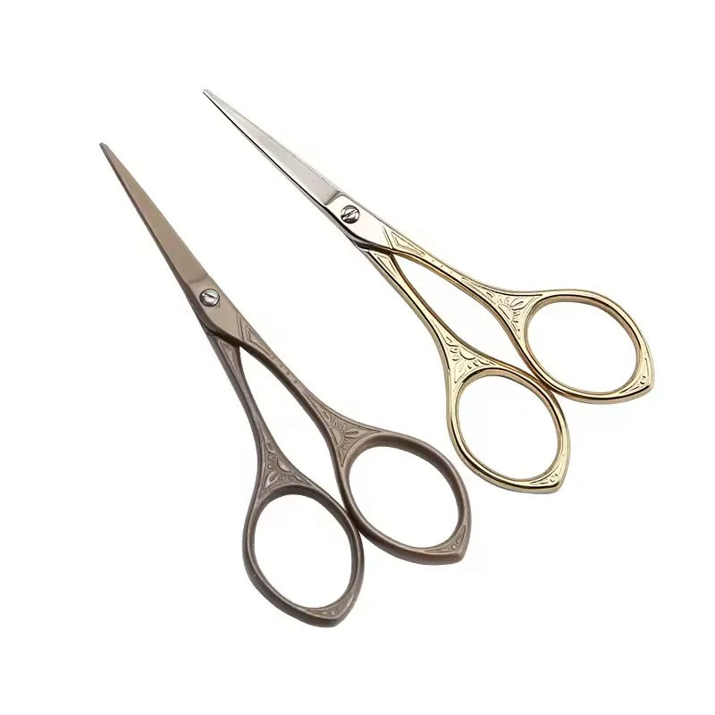 Set of Gold European Vintage Sewing Shears Flower Pattern Embroidery Scissors and antique scissors