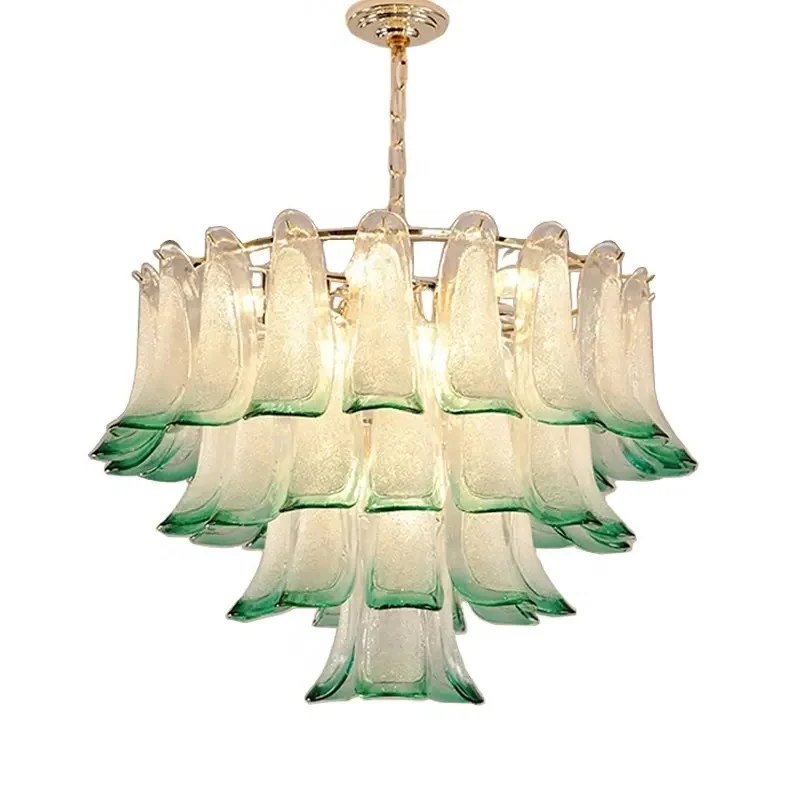 chandeliers for home italy design murano glass ceiling lamp tiers round green leaf chandelier light fixture for bedroom