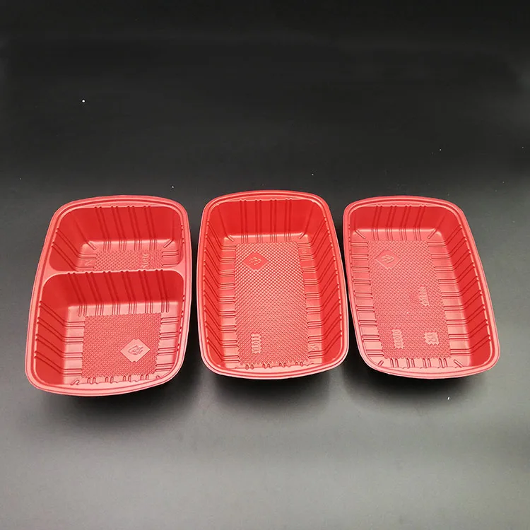Disposable red inside black outside pp takeaway airline bento box food container plastic with lid