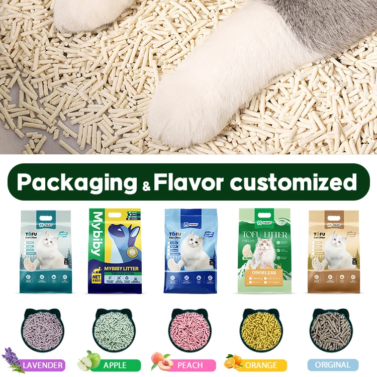 Mbiby OEM ODM premium striped 2.5kg Tofu Cat Litter Dust-Free quick clumping High Quality Natural Tofu Cat Litter oem Wholesale
