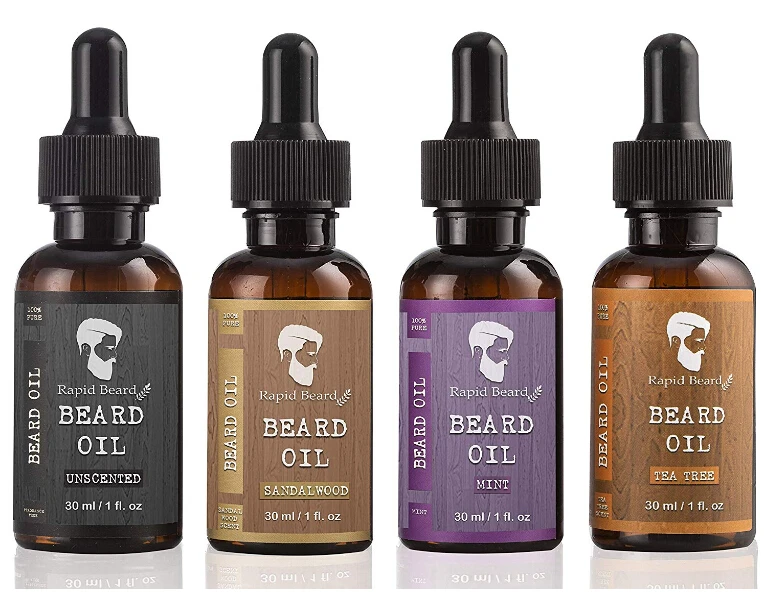 Private label mens beard oil set growth beard oil with 4 different fragrances
