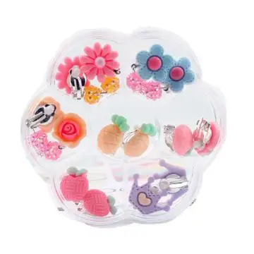 Cartoon Flower Pineapple 7 Pcs/Set Ear Clips Earrings For Baby Kids Ear Clip On Hot Earrings Girls Princess