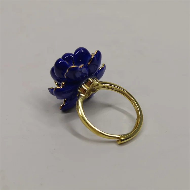 Prezzie ceramic Ins Korean Needle Floral rings Golden Twine Crystal Flower Jewelry porcelain rings For Girl