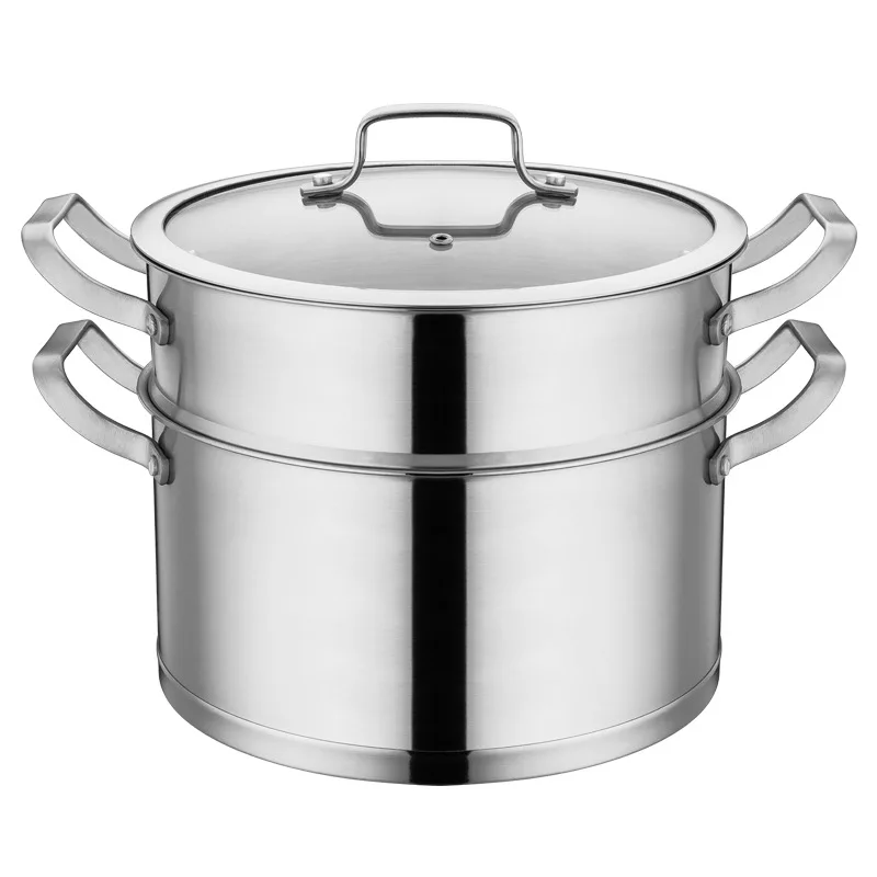 Hot sale food grade large capacity stainless steel non stick composite bottom cookware soup stock pot with steamer steamer pot