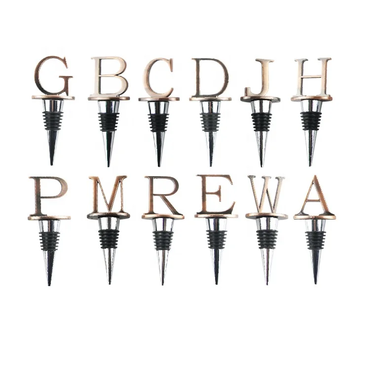 Wholesale In Stock 26 English Letters Wine Bottle Stopper Metal Wine Stopper Party Souvenir Wine bottle Stopper