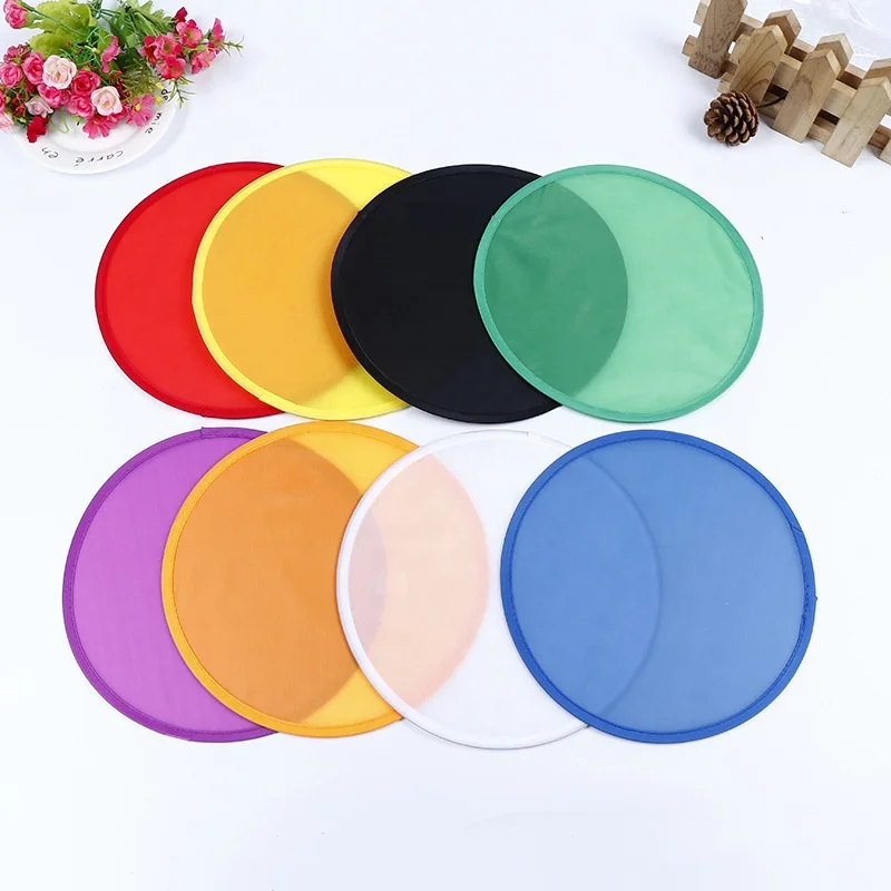 Custom Printed Soft Nylon Flying Disc Round Nylon Hand Folding Fan With Pouch Foldable Flying Disc Customized Logo with Pocket