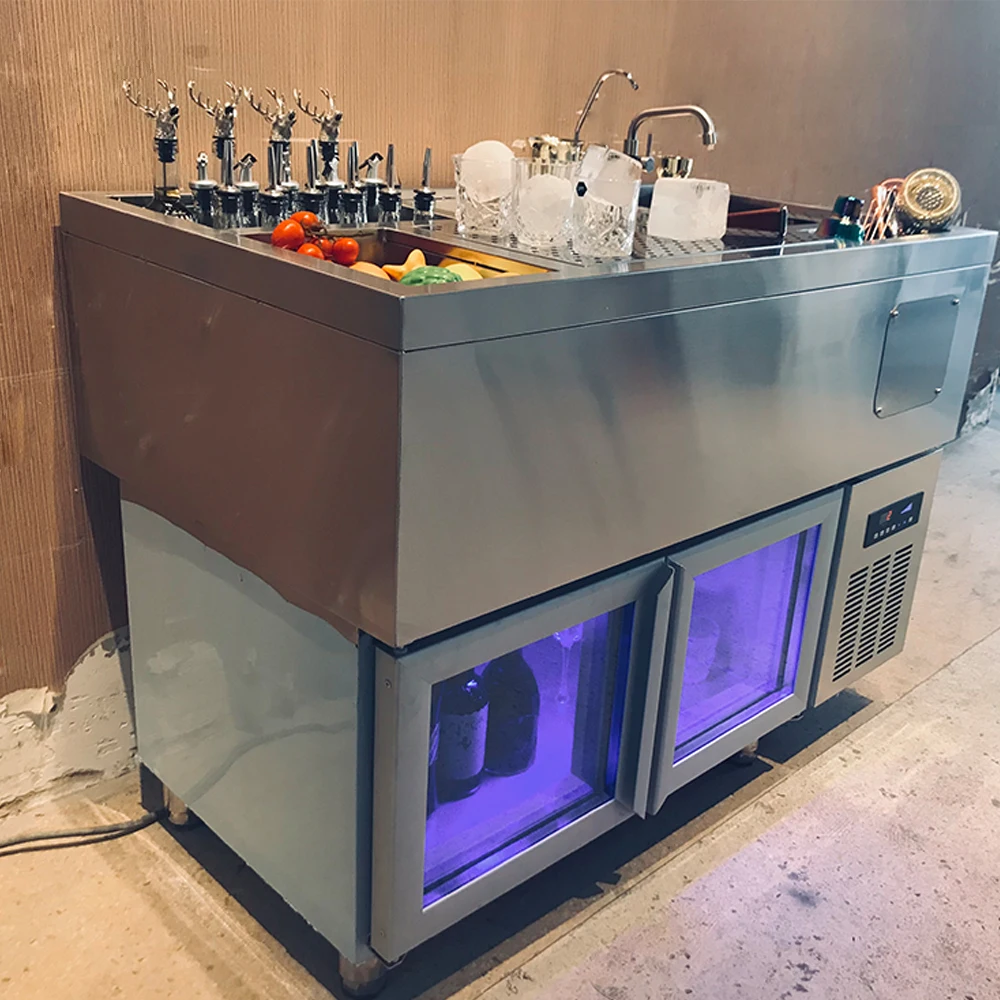 Коктейльная станция для бара, шкаф из нержавеющей стали для сохранения свежести, дизайнерский коктейльный стол для коммерческого бара