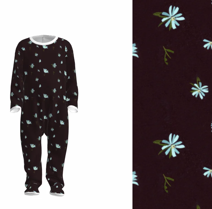 Stretchy Double Sided Black Floral Digital Printing Dralon Velvet Fabric for Baby