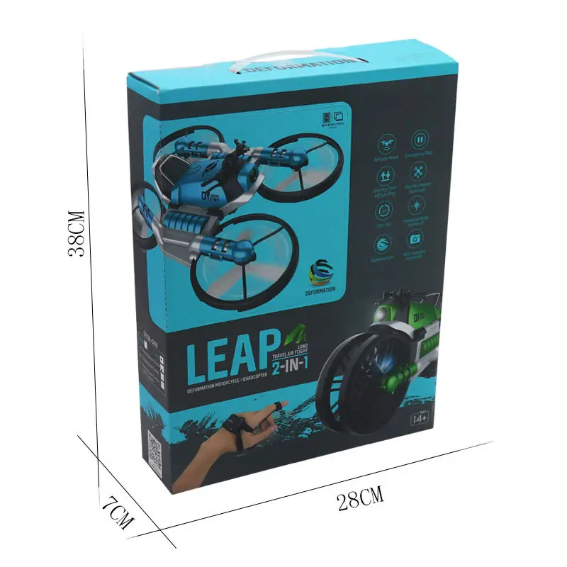 2 in 1 Land travel air flight toy watch control deformation RC quadcopter drone motorcycle toy with HD camera