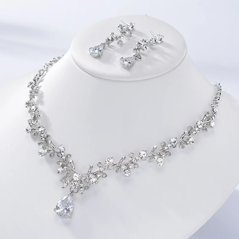 Wedding Dress Jewelry Accessory Bridal Zircon Necklace earring set women fashion necklace set