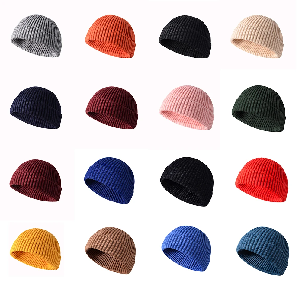 Wholesale Custom Mens winter beanie hat fashion blank multi-color unisex knit ski skull caps