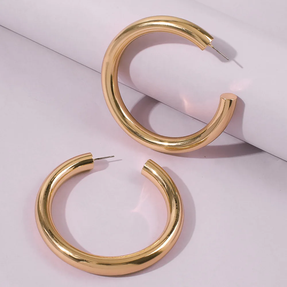  Korean Simple Design Copper Gold plated Jewelry Hollow Circle C Shaped Hoop Earrings For