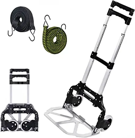 Portable Metal Dolly Foldable Hand Truck Aluminum Luggage Handcart Trolley Cart with Telescoping Handle Stair Climbing Handcart