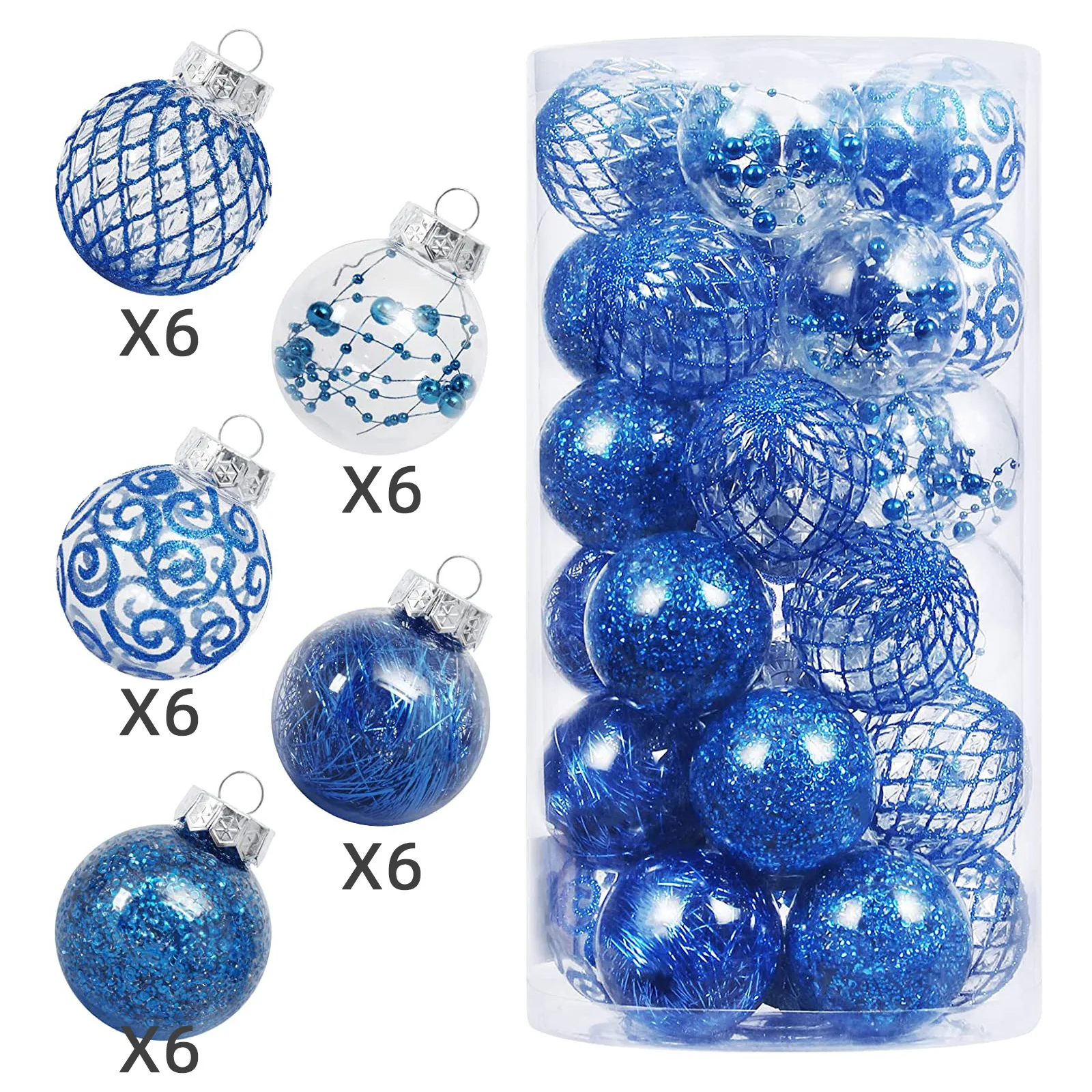 White Printed 6cm PET Transparent Ball Plastic Christmas Ball Decorative Hanging Balls Set Of 25pcs/box