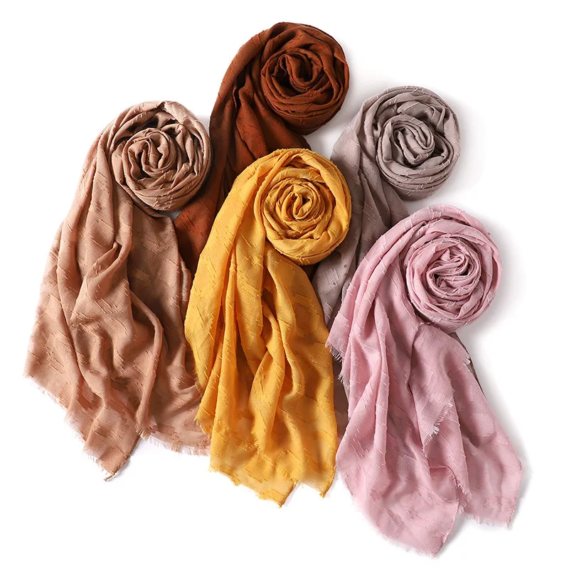 Spring cotton and linen pure color hollow out scarf foreign trade forest literary style lady shawl