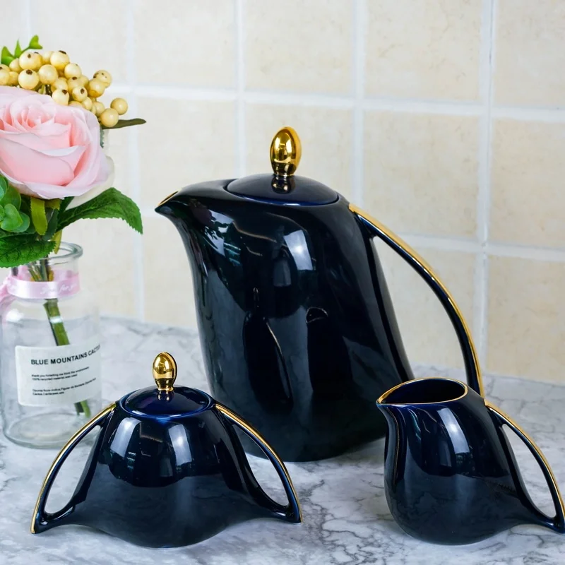 Restaurant Tableware Nordic Porcelain Dinnerware  Tea Sets Dishwasher Safe 24 pcs Black Ceramic Dinner Set