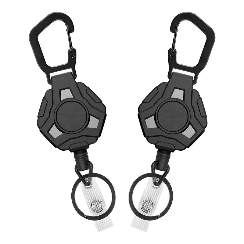 High Quality Heavy Duty Easy Pull Reel Buckle Steel Cable Anti-Lost Badge Holder Strong Carabiner Retractable Key chain