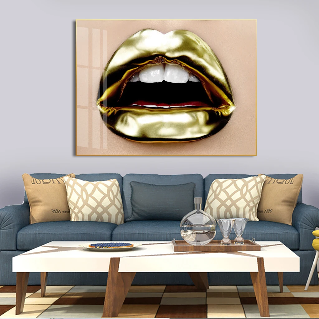 Gold Sexy Lips art modern wall art nude luxury painting for home decor picture print canvas and poster girl