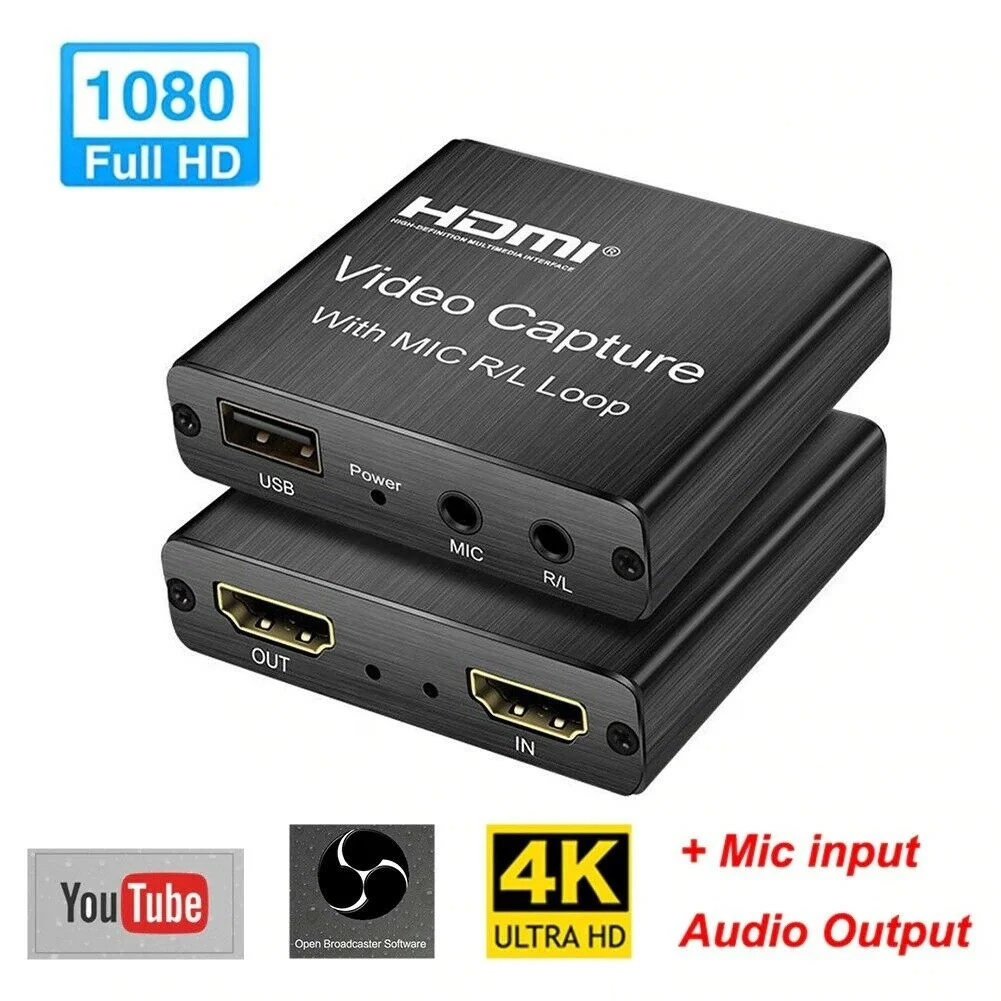 Full HDTV 1080P USB2.0 HDMI Video capture card with MIC R/L Loop  for laptop computer Game Live Streaming