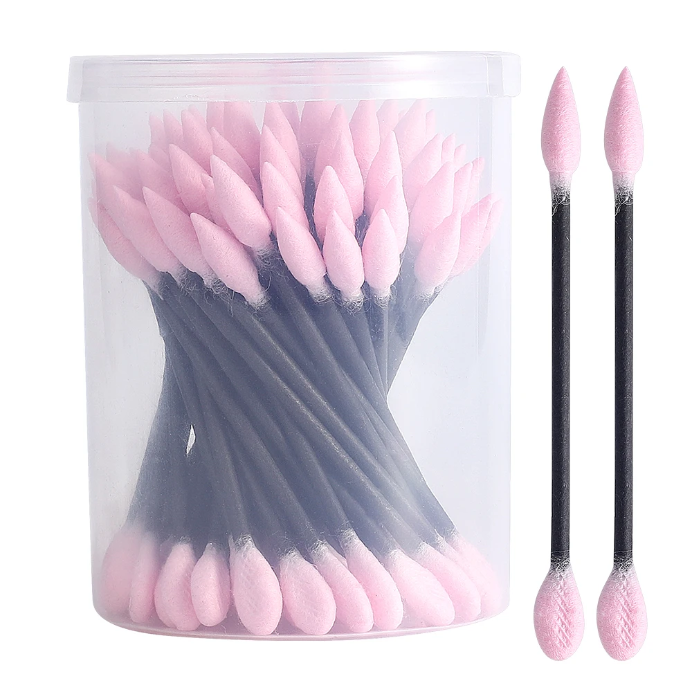 180PCS Disposable Q Tips Pink Head Paper Stick Cotton Bud Earbuds Biodegradable Ear Buds Bamboo Charcoal Black Cotton Swabs
