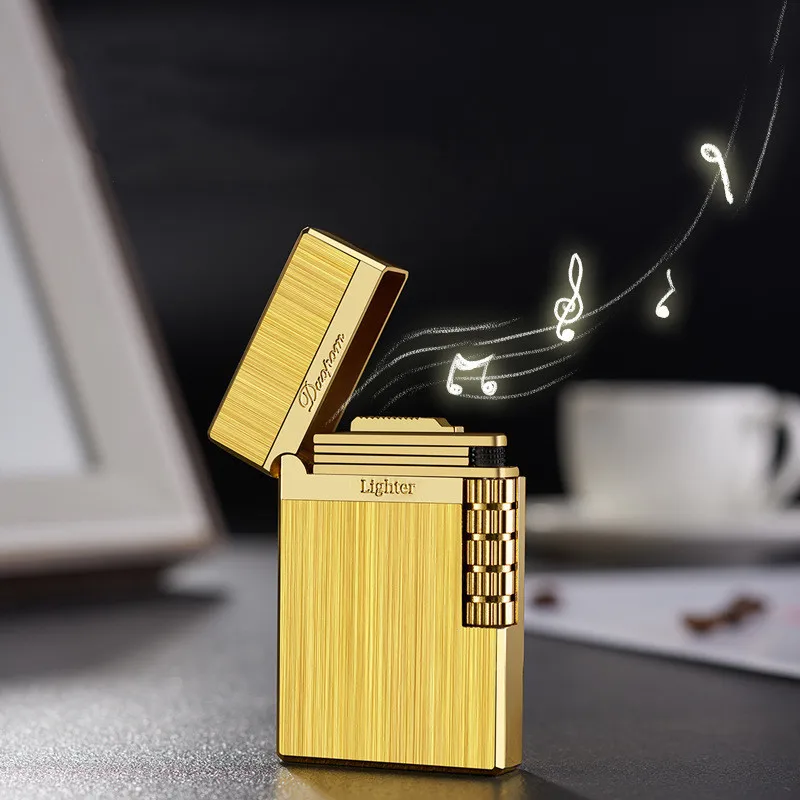 Hot Sale Boutique Personalized Inflatable Butane Gas Open Flame Metal Grinding Wheel Lighter Can Be Customized Logo