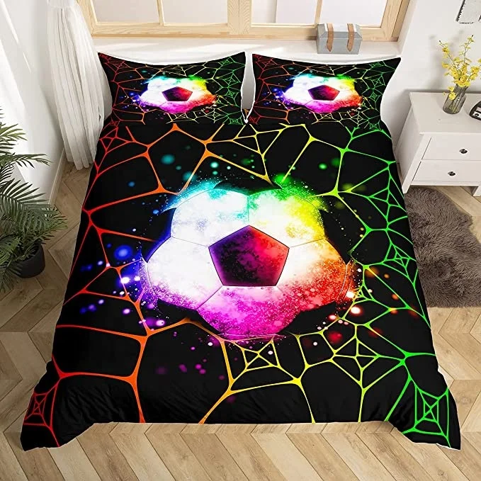 Watercolor Soccer Duvet Cover with 2 Pillowcase Geometrical 3 Pieces Bed Set Starry Galaxy Universe Bedding Set For Kids